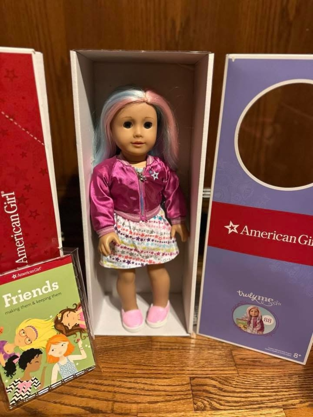 American Girl Doll with Pink Jacket and Pastel Pink & Blue Hair